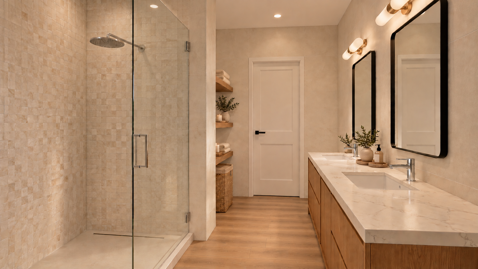 Spa-inspired master bathroom with marble finishes